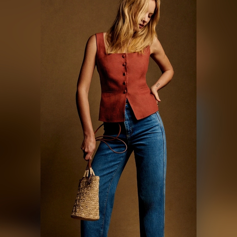 🌿Sezane Zelinda Chestnut Linen Vest NWT Size 14 FINAL - Picture 6 of 14